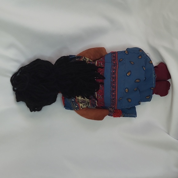 Mexican Rag Doll Dark Skin Hand Made Earrings Button Eyes Yarn Hair 15 inches - Picture 9 of 13